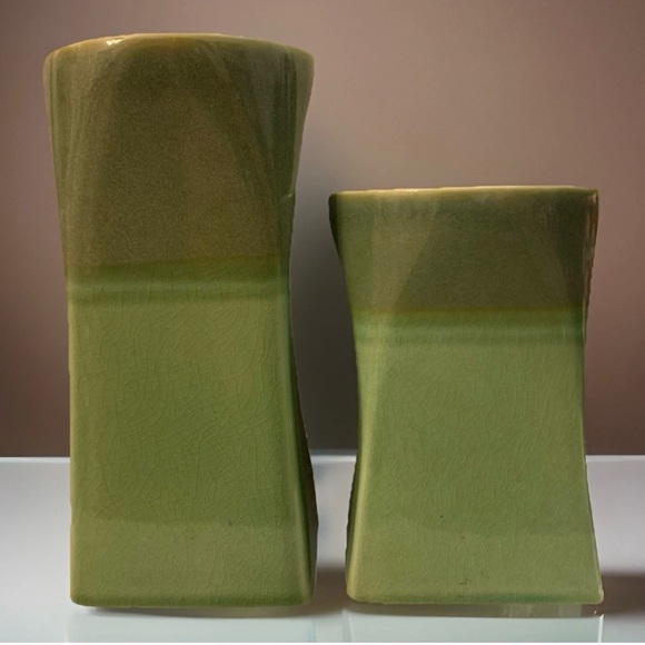 PartyLite Nature's Garden Ceramic Pillar Tealight Candle Holders Green Set Of 2 - Picture 3 of 15